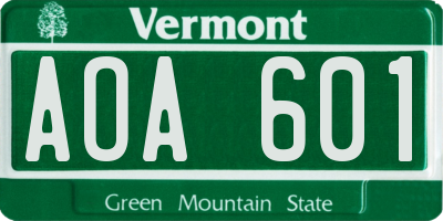 VT license plate AOA601