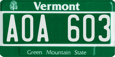 VT license plate AOA603