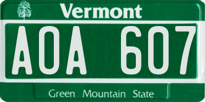 VT license plate AOA607