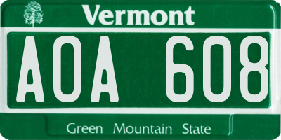 VT license plate AOA608