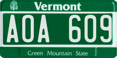 VT license plate AOA609