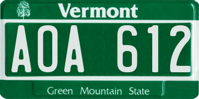 VT license plate AOA612