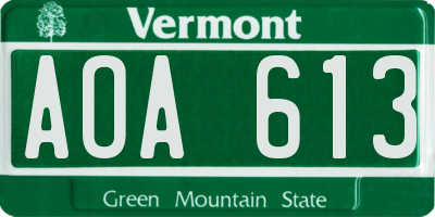VT license plate AOA613
