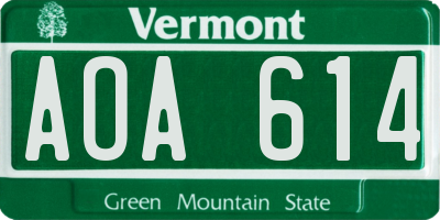 VT license plate AOA614