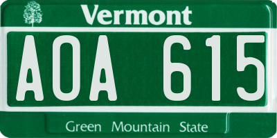 VT license plate AOA615