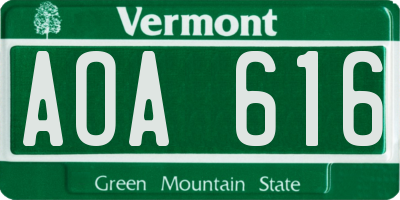 VT license plate AOA616