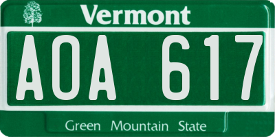 VT license plate AOA617