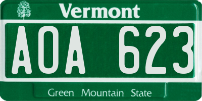VT license plate AOA623