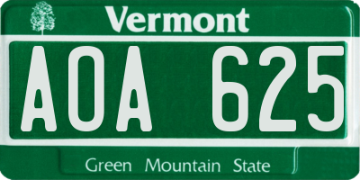 VT license plate AOA625