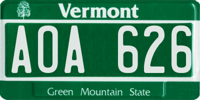 VT license plate AOA626