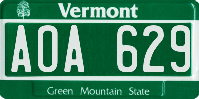 VT license plate AOA629