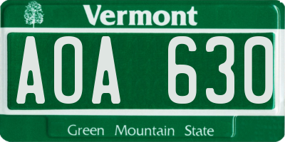 VT license plate AOA630