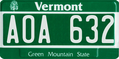 VT license plate AOA632