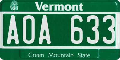 VT license plate AOA633