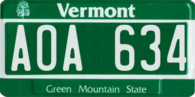 VT license plate AOA634
