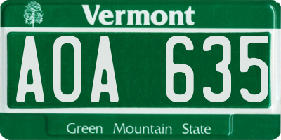 VT license plate AOA635