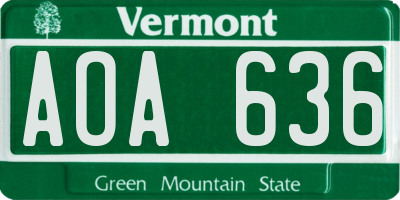 VT license plate AOA636