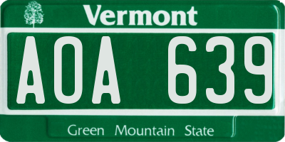 VT license plate AOA639