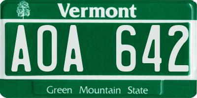 VT license plate AOA642