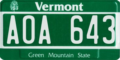 VT license plate AOA643