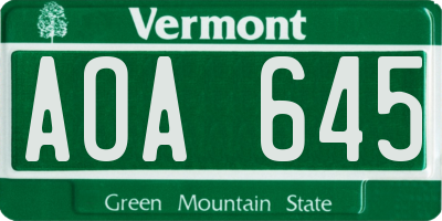 VT license plate AOA645