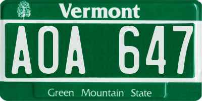 VT license plate AOA647