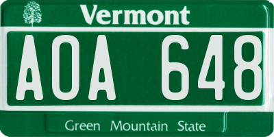 VT license plate AOA648