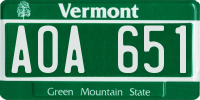 VT license plate AOA651