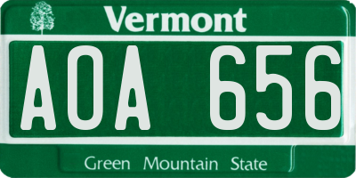 VT license plate AOA656