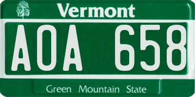 VT license plate AOA658