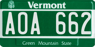 VT license plate AOA662