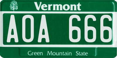 VT license plate AOA666