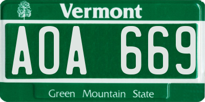 VT license plate AOA669