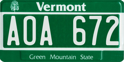 VT license plate AOA672