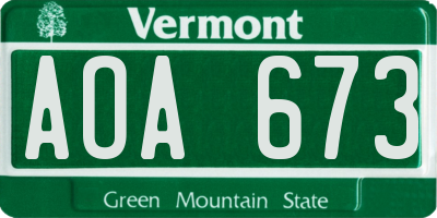 VT license plate AOA673