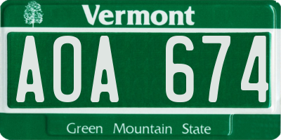 VT license plate AOA674