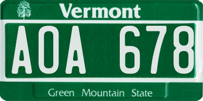 VT license plate AOA678