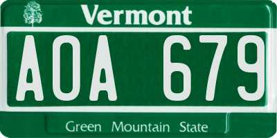 VT license plate AOA679