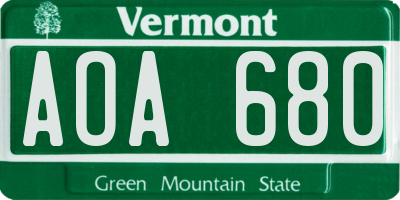 VT license plate AOA680