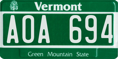 VT license plate AOA694