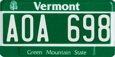 VT license plate AOA698