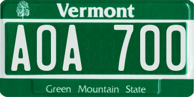 VT license plate AOA700