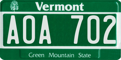 VT license plate AOA702