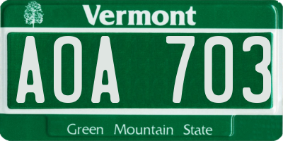 VT license plate AOA703