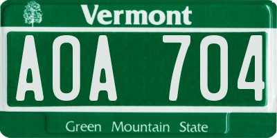 VT license plate AOA704