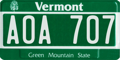VT license plate AOA707