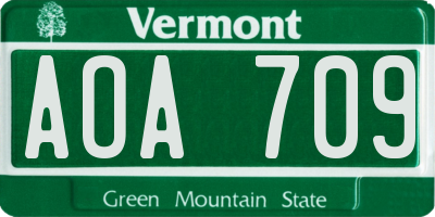 VT license plate AOA709