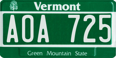 VT license plate AOA725