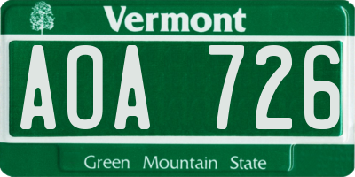VT license plate AOA726