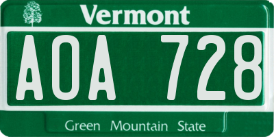 VT license plate AOA728
